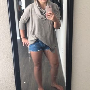 Tan sweater with long / folded neck